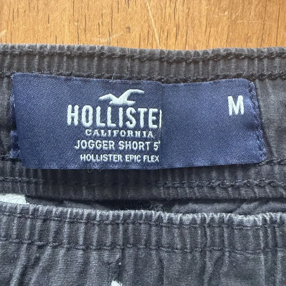 Hollister Mens Epic Flex Jogger Shorts Black Textured Drawstring Size M 5 Inch
